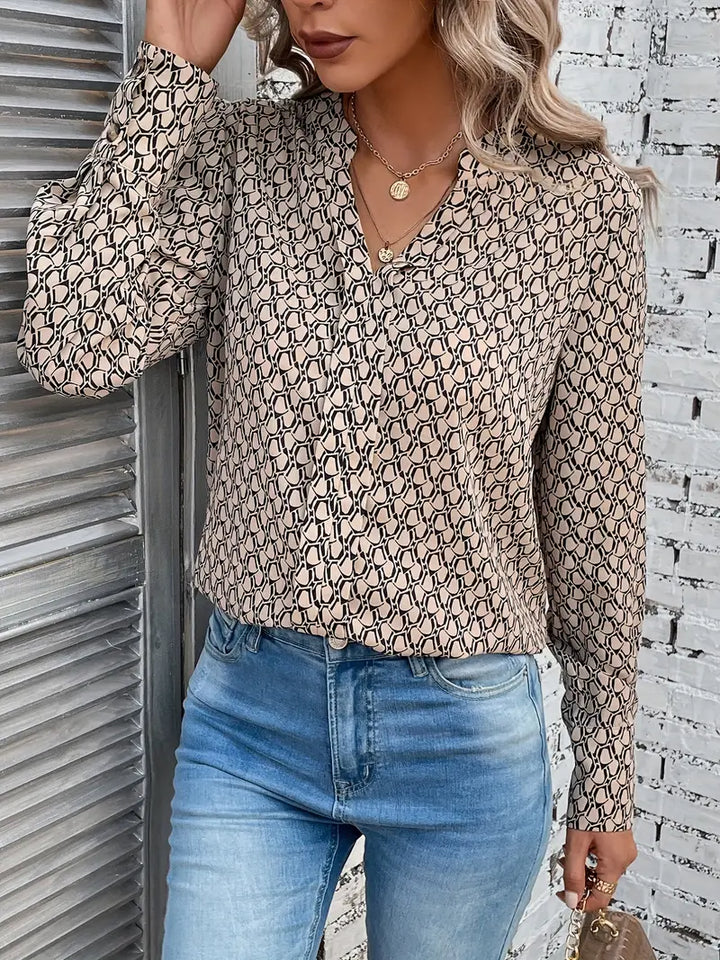 Veerle - V-hals Slim Fit Geruit Overhemd