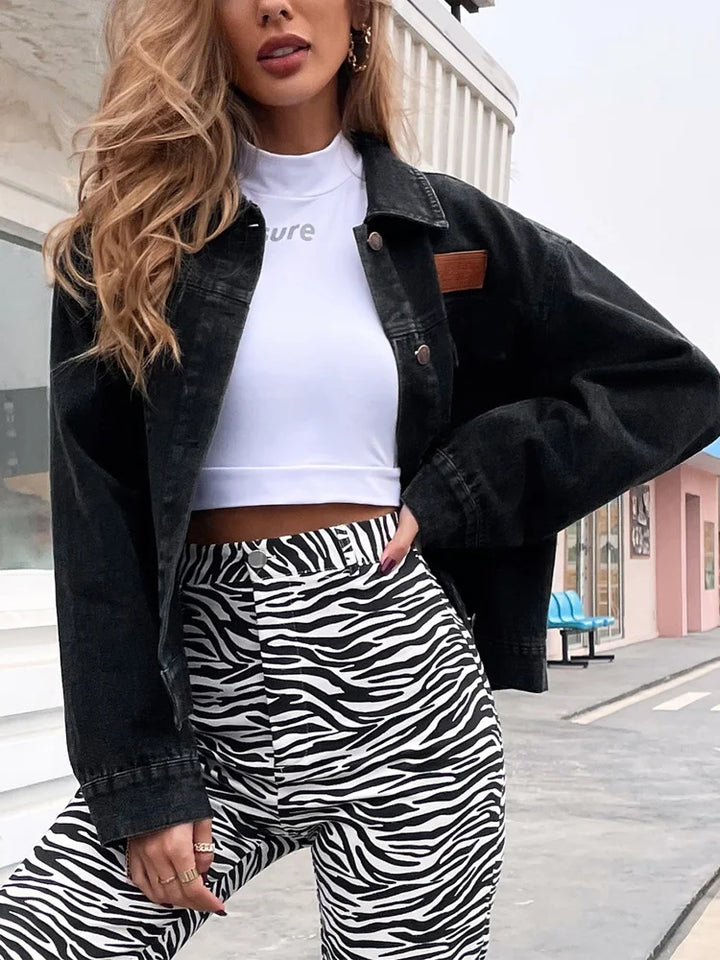 Fem - Omgeslagen Kraag Los Denim Jasje