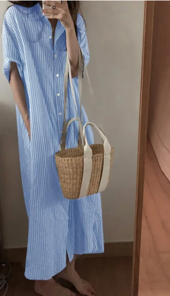 Eveline - Gestreepte lange overhemdjurk