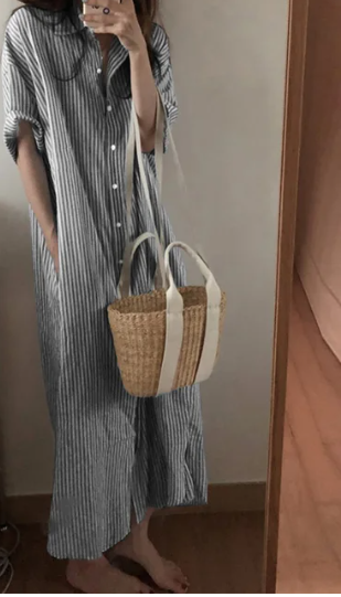 Eveline - Gestreepte lange overhemdjurk