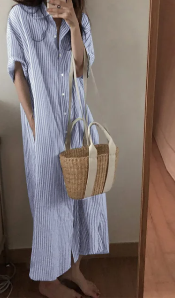 Eveline - Gestreepte lange overhemdjurk